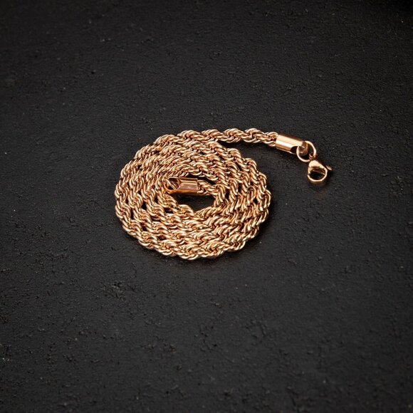 Solid Rose Gold Plated 316 Stainless Steel 4MM Twist Rope Chain Necklace - Picture 5 of 6